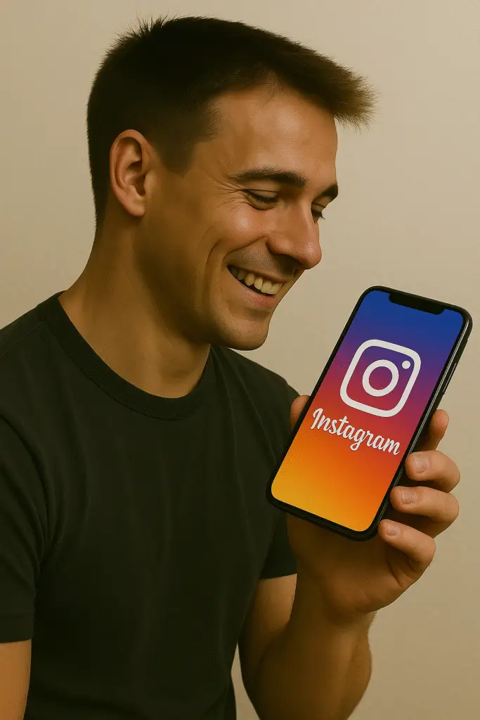 Un homme présentant un smartphone contenant Instagram